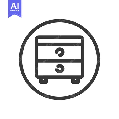 Aset desain premium: Minimalist Nightstand Icon: Two-Drawer Chest in Circle, Dark Outline o