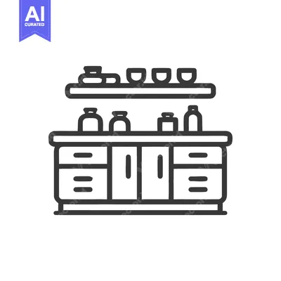 Popular premium asset: Minimalist Kitchen Cabinet Icon with Shelf and Storage Jars Outline