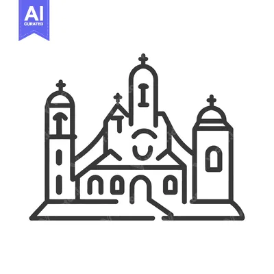 Aset premium populer: A simple line drawing illustration of a religious structure design