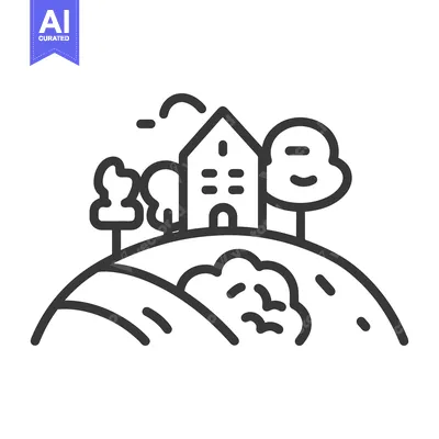 Aset premium populer: Simple black and white illustration of a house on a hill
