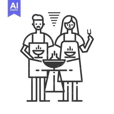 Aset premium populer: Couple Cooking Together on a Grill