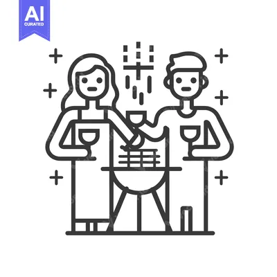 Couple Enjoying a Barbecue with Wine and a Grill