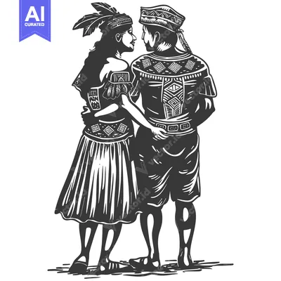 Aset desain premium: Couple in Traditional Indigenous Attire Gazing at Each Other