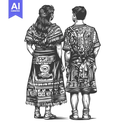 Premium design asset: Couple in Traditional Indigenous Clothing, Back View