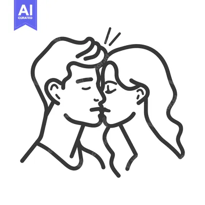 Aset desain premium: A simple monochrome line drawing depicts a kissing couple