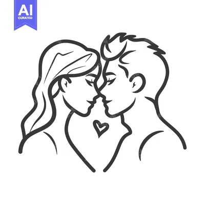 Aset premium populer: A minimalist illustration depicts a couple in romantic embrace togethe