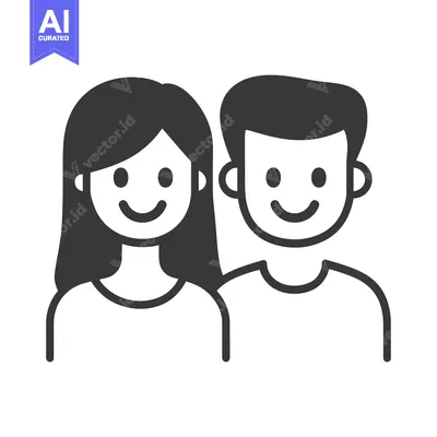 Aset premium populer: A simple black and white illustration depicting two smiling people