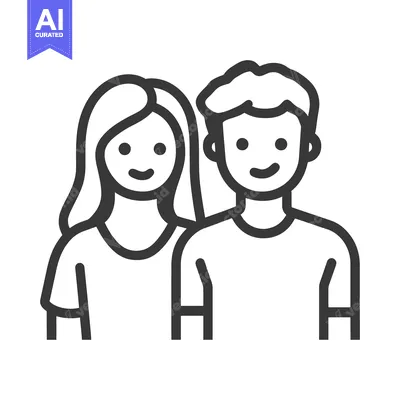 Aset desain premium: Two smiling people in a simple illustration together