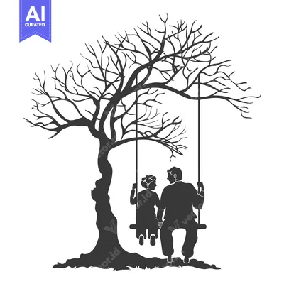 Aset premium populer: Couple on a Swing Under a Bare Tree Silhouette