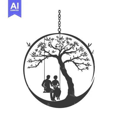 Aset premium populer: Couple Silhouetted on a Swing Hanging from a Tree