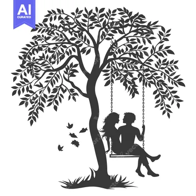 Aset premium populer: Couple Silhouetted on a Swing Hanging from a Tree
