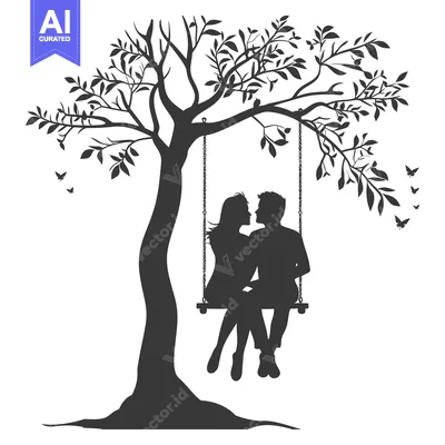 Aset premium populer: Couple Silhouetted on a Swing Hanging from a Tree
