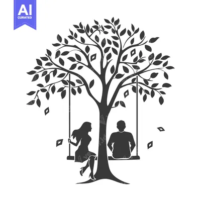 Aset premium populer: Couple Silhouetted on a Swing Under a Leafy Tree
