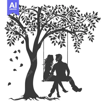 Aset premium populer: Couple Silhouetted on a Swing Under a Leafy Tree