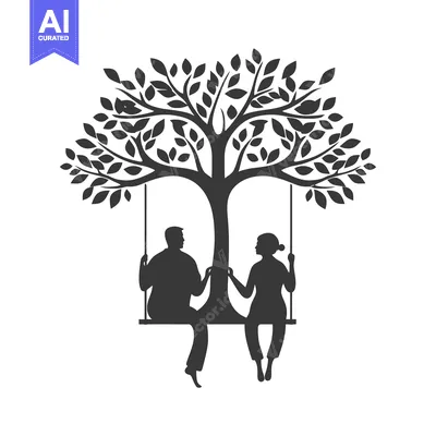 Premium design asset: Couple Silhouetted on a Swing Under a Tree