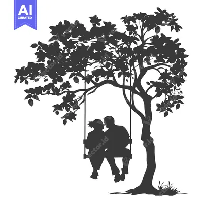 Aset desain premium: Couple Silhouetted on a Swing Under a Tree