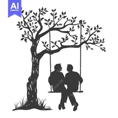 Premium design asset: Couple Silhouetted on a Swing Under a Tree