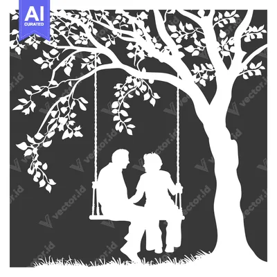 Premium design asset: Couple Silhouetted on a Swing Under a Tree