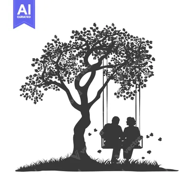 Aset premium populer: Couple Silhouetted on a Swing Under a Tree