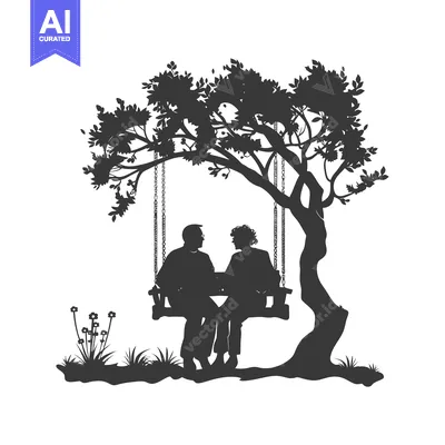 Aset premium populer: Couple Silhouetted on a Swing Under a Tree