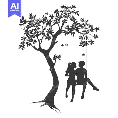Aset premium populer: Couple Silhouetted on a Swing Under a Tree