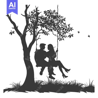 Aset premium populer: Couple Silhouetted on a Swing Under a Tree