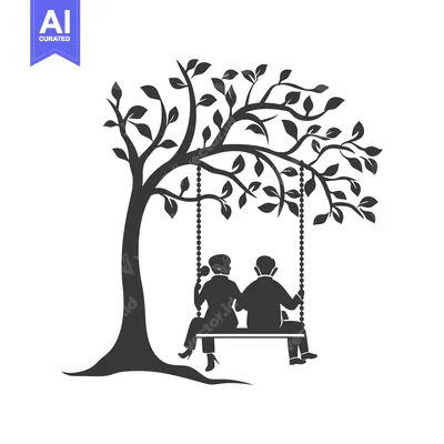 Premium design asset: Couple Sitting on a Swing Hanging from a Tree