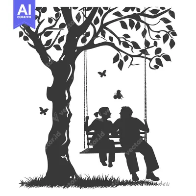 Aset premium populer: Couple Sitting on a Swing Hanging from a Tree