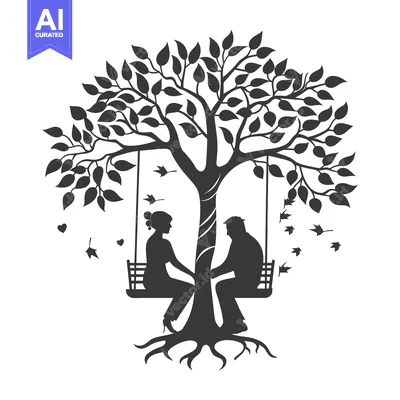 Aset premium populer: Couple Sitting on a Swing Hanging from a Tree with Falling Leaves and