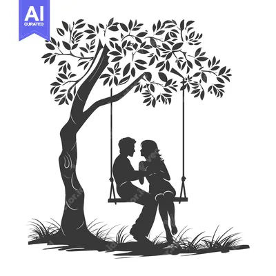 Premium design asset: Couple Sitting on a Swing Under a Tree Silhouette