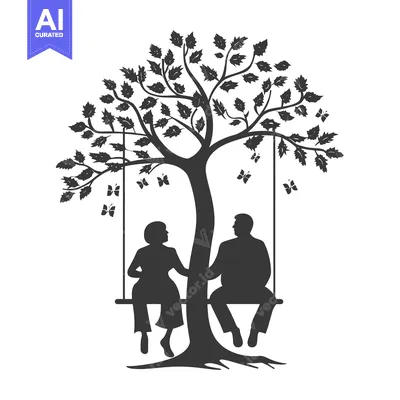 Popular premium asset: Couple Sitting on a Swing Under a Tree with Butterflies