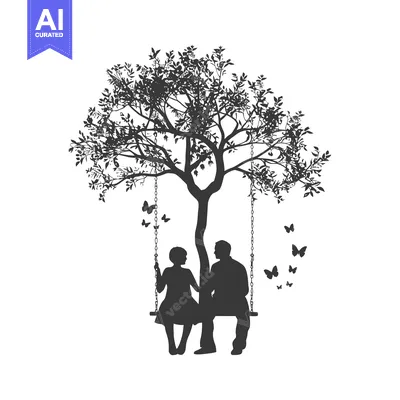 Popular premium asset: Couple Sitting on a Swing Underneath a Tree Silhouette