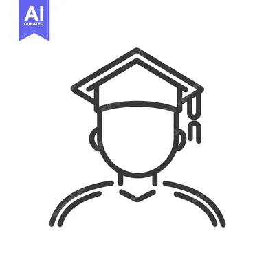 Aset premium populer: A black outline of a person in a graduation cap