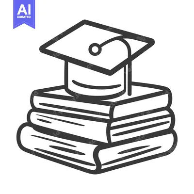 Premium design asset: Academic achievement is symbolized by books and a graduation cap