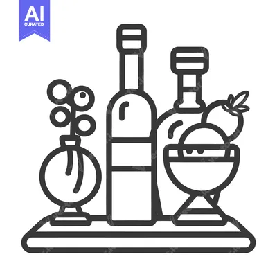 Simple black and white illustration of various decorative food items