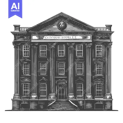 Aset desain premium: Grand Classical Building Architectural Drawing Illustration