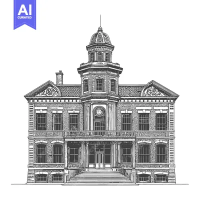 Aset desain premium: Elegant Victorian Era Building Architectural Drawing