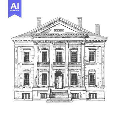 Neoclassical Building Architectural Sketch Drawing