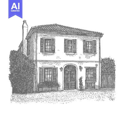Premium design asset: A charming two story house with shutters and a tiled roof