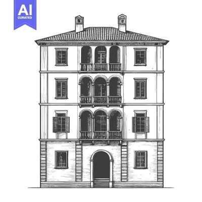Elegant Multistory Building Architectural Sketch