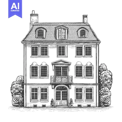 Aset desain premium: Elegant Three Story House with Balcony and Landscaping
