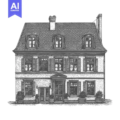 Aset premium populer: Elegant Vintage House Architectural Drawing Illustration