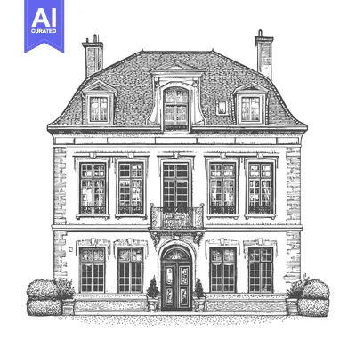 Premium design asset: Elegant French Style Mansion Architectural Drawing