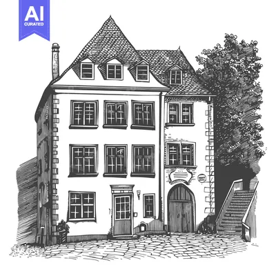 Aset desain premium: A Detailed Illustration Of An Old European Style House