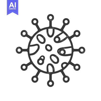 A black and white line drawing of a viral cell