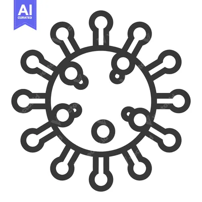 Premium design asset: A circular illustration depicting a virus particle outline in grayscal