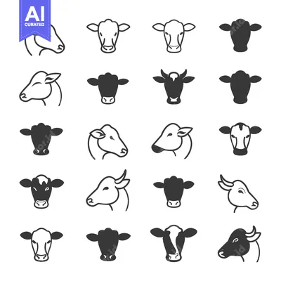 Premium design asset: Cow and Bull Head Icons in Various Styles