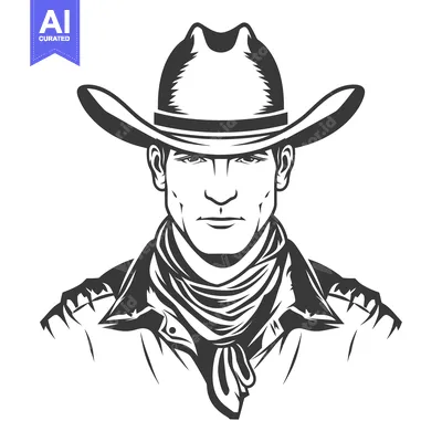 The determined portrait depicts a cowboy in black and white