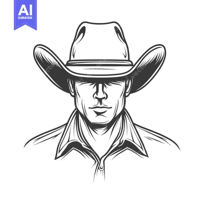 Popular premium asset: A black and white illustration depicting a cowboy wearing a hat