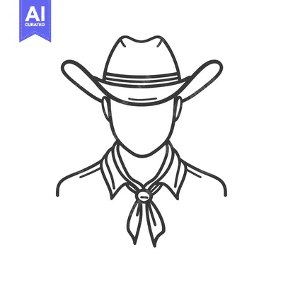 Aset desain premium: A simple illustration of a person wearing a cowboy hat